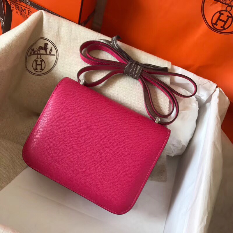 Hermes Constance 24cm Shoulder Bag In Rose Red Epsom Leather